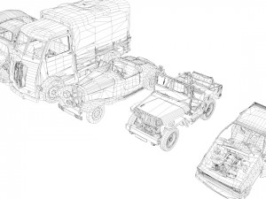 low poly vr game ready pack of six wrecked destroyed vehicles low-poly 3D Modell