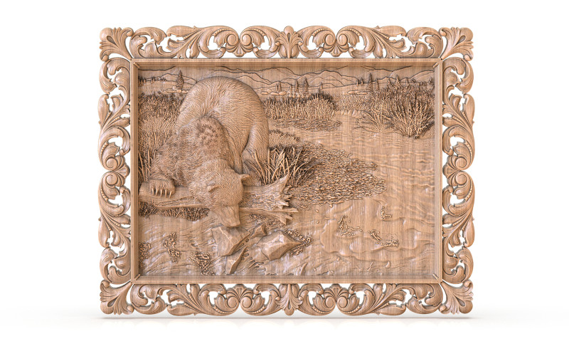 Bas-relief BEAR NEAR THE RIVER Model 3D .c4d .max .obj .3ds .fbx .stl .blend 