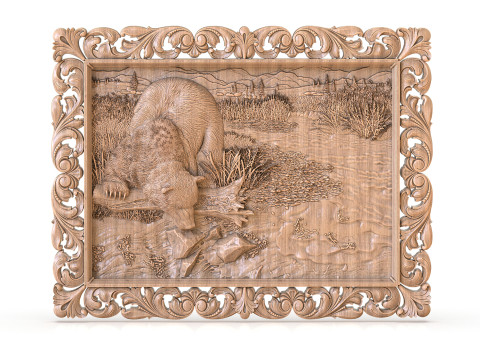 Bas-relief BEAR NEAR THE RIVER 3D Model