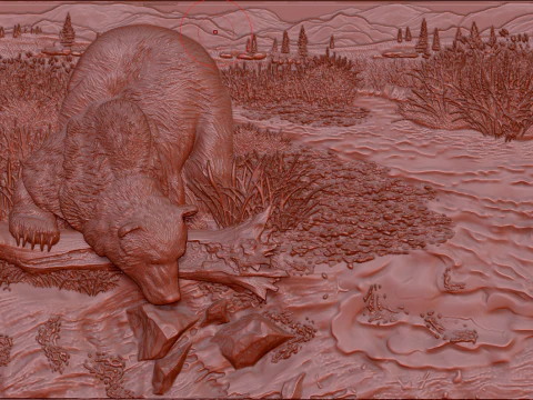 Bas-relief BEAR NEAR THE RIVER 3D Model