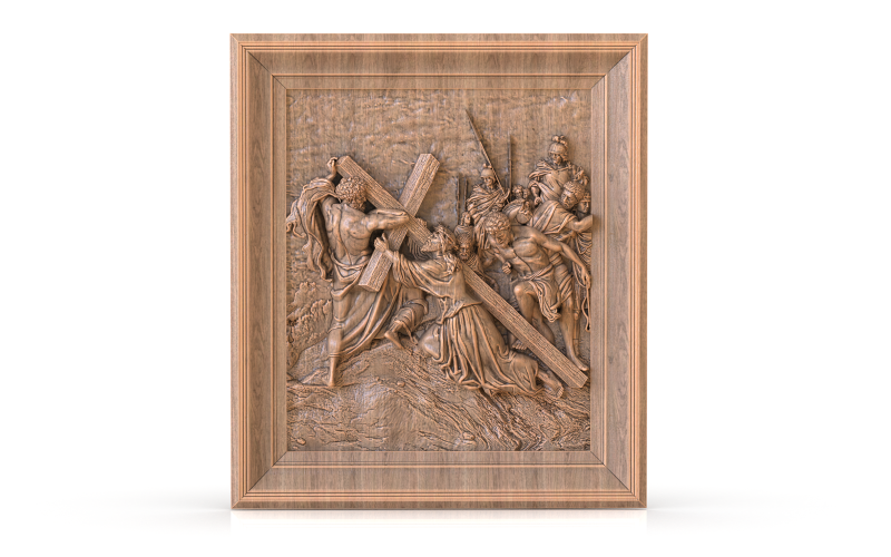 Bas-relief Jesus falls under the burden of the Cross 3D Модель .c4d .max .obj .3ds .fbx .stl .blend 