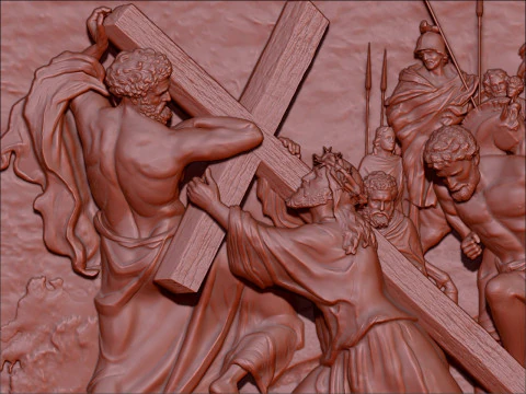 Baixo-relevo Jesus cai sob o peso da Cruz Modelo 3D