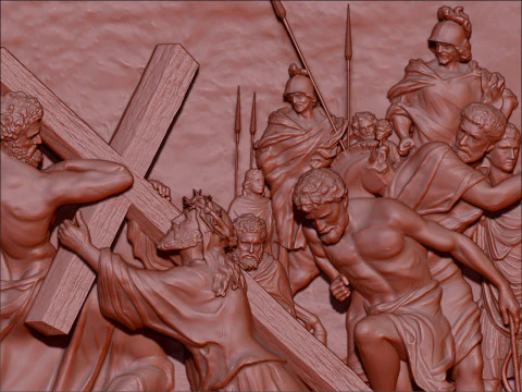 Baixo-relevo Jesus cai sob o peso da Cruz Modelo 3D