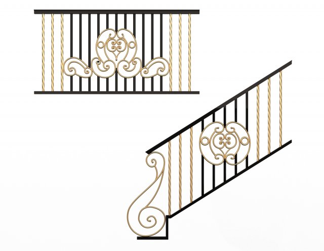 forging iron forged balcony railing 07 3D Model .c4d .max .obj .3ds .fbx .stl .blend 