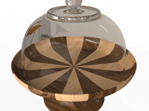 cake stand wooden with dome Model 3D