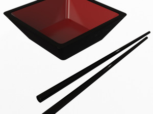 bowl for sushi sauce and japanese sticks Modelo 3D