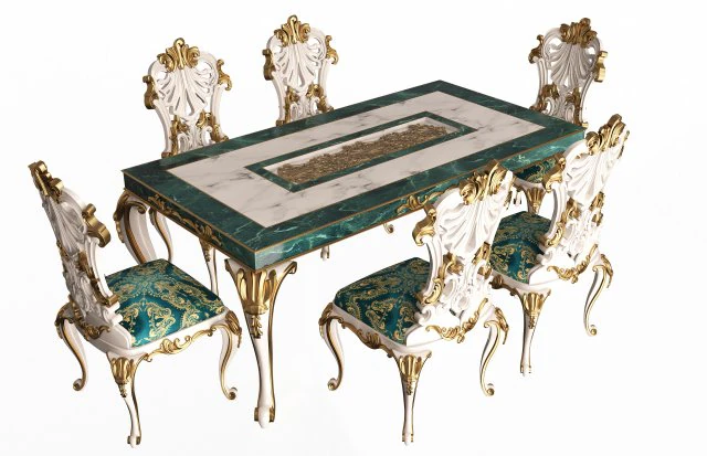 classic dinning table and chairs 3D Model .c4d .max .obj .3ds .fbx .stl .blend 