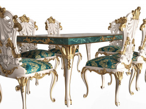 classic dinning table and chairs Modello 3D