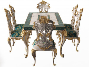 classic dinning table and chairs Modello 3D