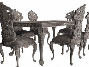 classic dinning table and chairs Modello 3D