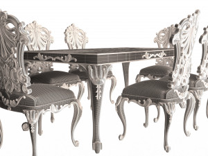 classic dinning table and chairs Modello 3D