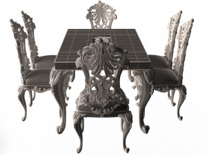 classic dinning table and chairs Modello 3D
