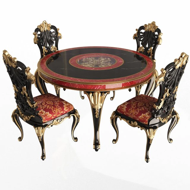 classic round dinning table and chairs 3D Model .c4d .max .obj .3ds .fbx .stl .blend 