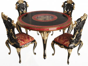 क्लासिक गोल डाइनिंग टेबल और कुर्सियाँ 3D मॉडल