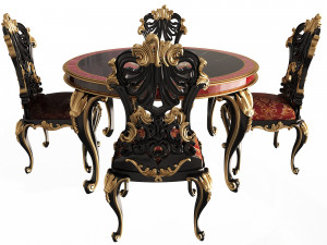 classic round dinning table and chairs 3D 模型
