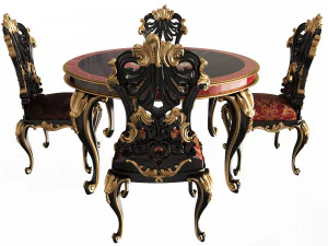classic round dinning table and chairs 3D Model