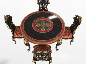 classic round dinning table and chairs 3D 模型