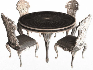 classic round dinning table and chairs 3D Model