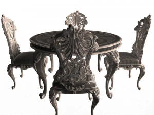 classic round dinning table and chairs 3D Model