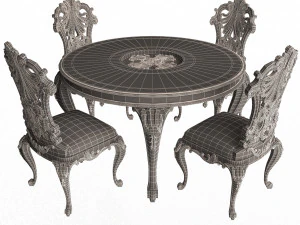 classic round dinning table and chairs 3D Model