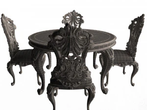 classic round dinning table and chairs 3D Model