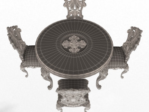 classic round dinning table and chairs 3D 模型