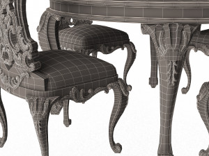 classic round dinning table and chairs 3D 模型