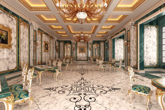 classic restaurant interior design green Modèle 3D .c4d .max .obj .3ds .fbx .stl .blend 