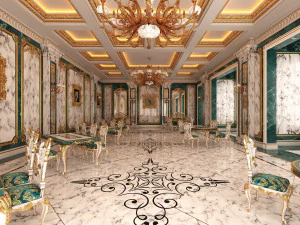 Классический дизайн интерьера ресторана в зеленом цвете 3D Модель