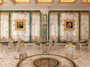 classic restaurant interior design green 3D Model