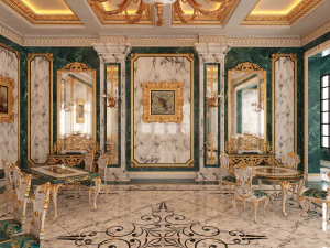 classic restaurant interior design green 3D Model