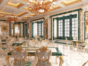 classic restaurant interior design green Modèle 3D