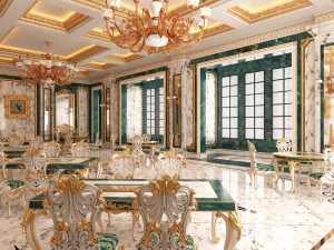 classic restaurant interior design green 3D Model