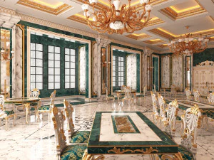 classic restaurant interior design green 3D Model