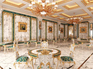 classic restaurant interior design green 3D Model