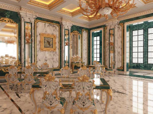classic restaurant interior design green 3D Model
