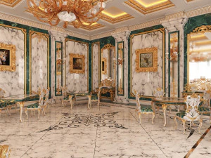 classic restaurant interior design green 3D Model