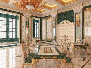 classic restaurant interior design green Modèle 3D