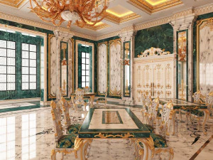 classic restaurant interior design green 3D Model