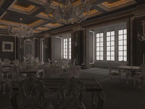 classic restaurant interior design green 3D Model