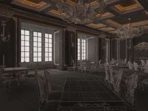 classic restaurant interior design green 3D Model