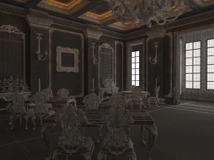 classic restaurant interior design green 3D Model