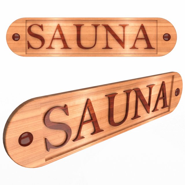 Wooden Sauna Sign 3D Модель .c4d .max .obj .3ds .fbx .stl .blend 