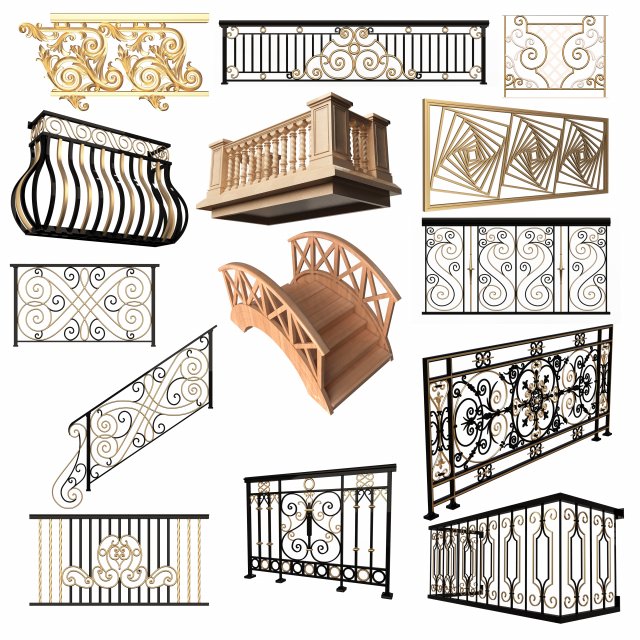 Railing Balcony and Footbridge Collection Model 3D .c4d .max .obj .3ds .fbx .stl .blend 
