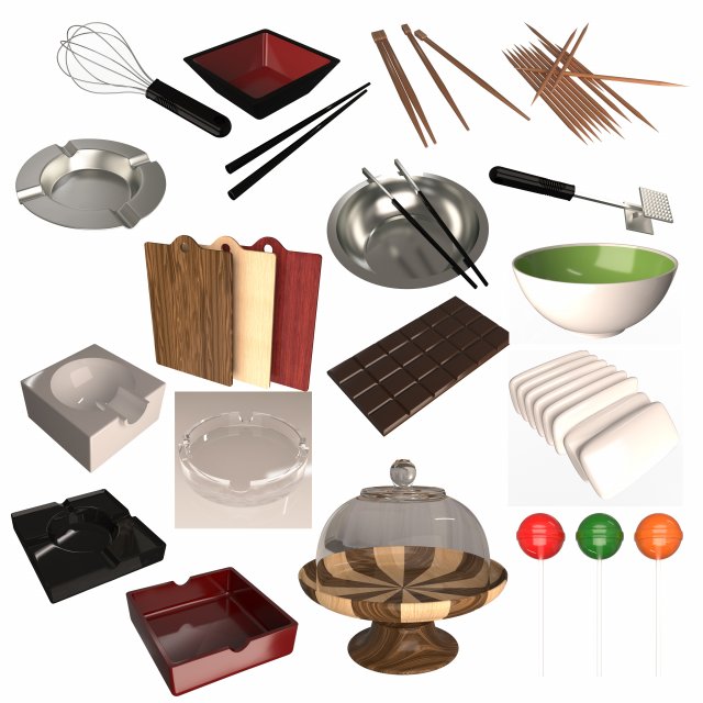 Food and Tableware Collection 3D 모델 .c4d .max .obj .3ds .fbx .stl .blend 