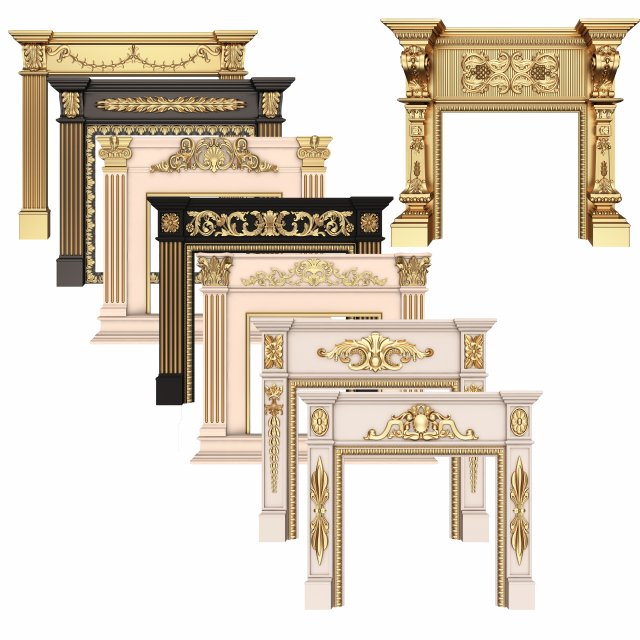 Classic Fireplace Collection Model 3D .c4d .max .obj .3ds .fbx .stl .blend 