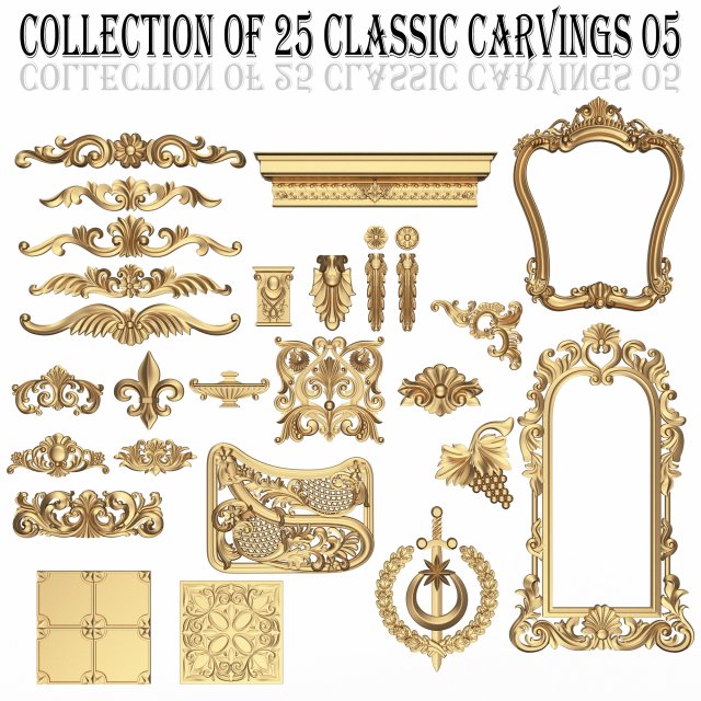 Collection of 25 Classic Carvings 05 3D 모델 .c4d .max .obj .3ds .fbx .stl .blend 