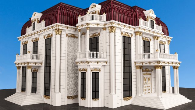 Classic Mansion Villa 01 White and Gold 3D Модель .c4d .max .obj .3ds .fbx .stl .blend 