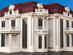Classic Mansion Villa 01 White and Gold 3D Модель