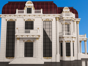 Classic Mansion Villa 01 White and Gold 3D Модель